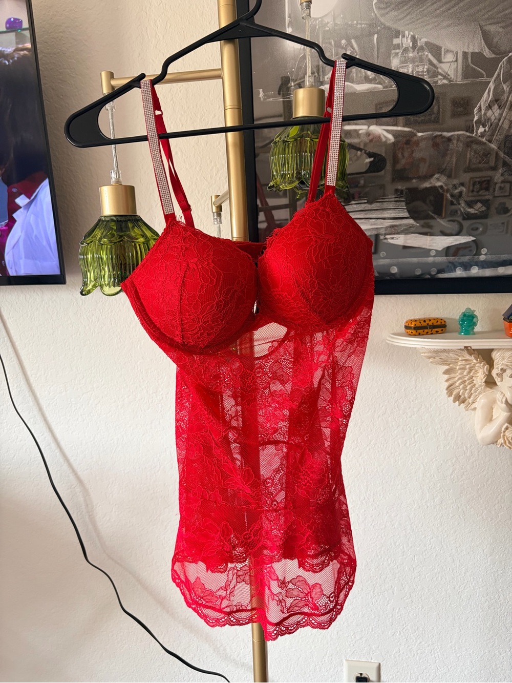 Victoria’s Secret Bedazzled Strap Red Lace Slip size medium